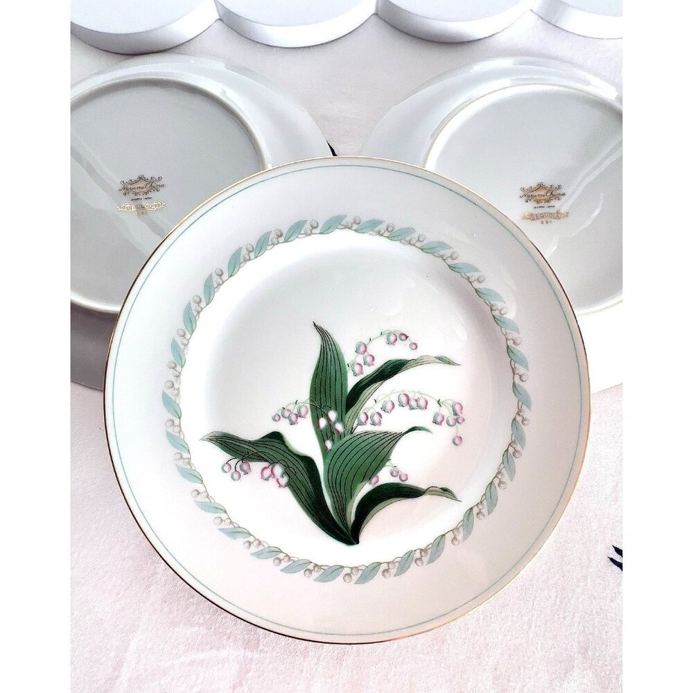 Set 6 Narumi Dinner Plates "Sequoia" Occupied Japan Dinnerware Lily Valley